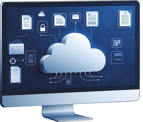 Monitor que representa la nube y la conectividad de la documentación